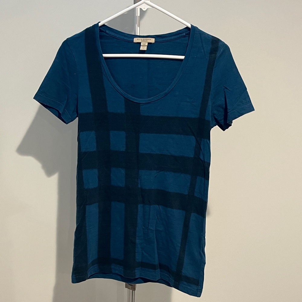 Burberry Teal Plaid Short Sleeve Top